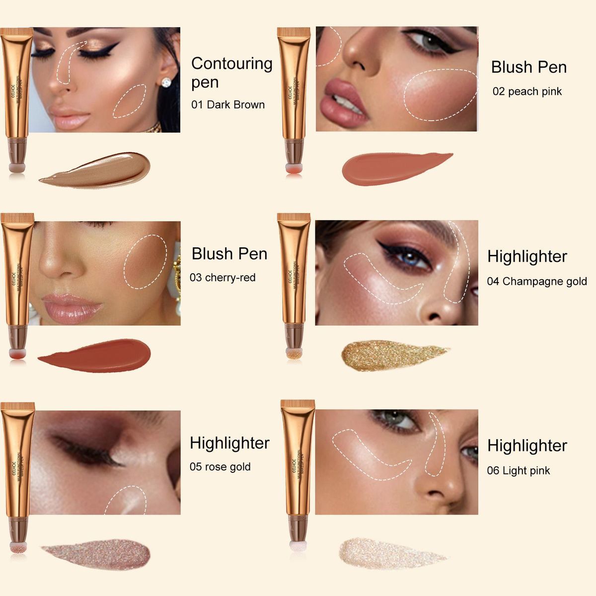 Multi-function High gloss powder blusher stick Facial contour multi-purpose cosmetic pen_voghion.com