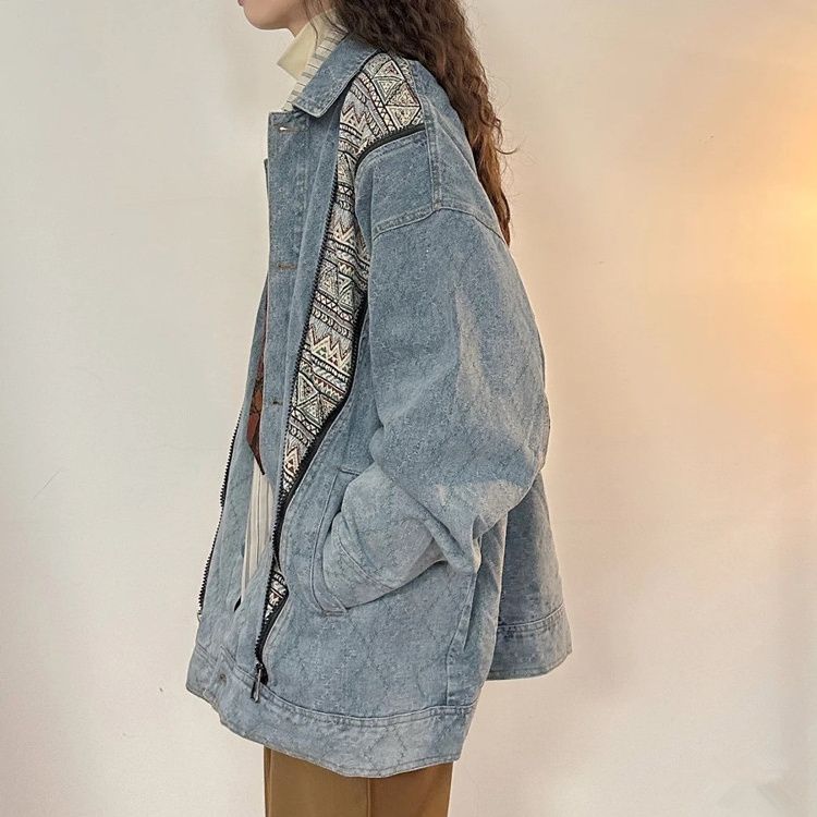 Spring and autumn new American retro high-end niche versatile trendy brand ethnic style denim jackets for men and women jackets