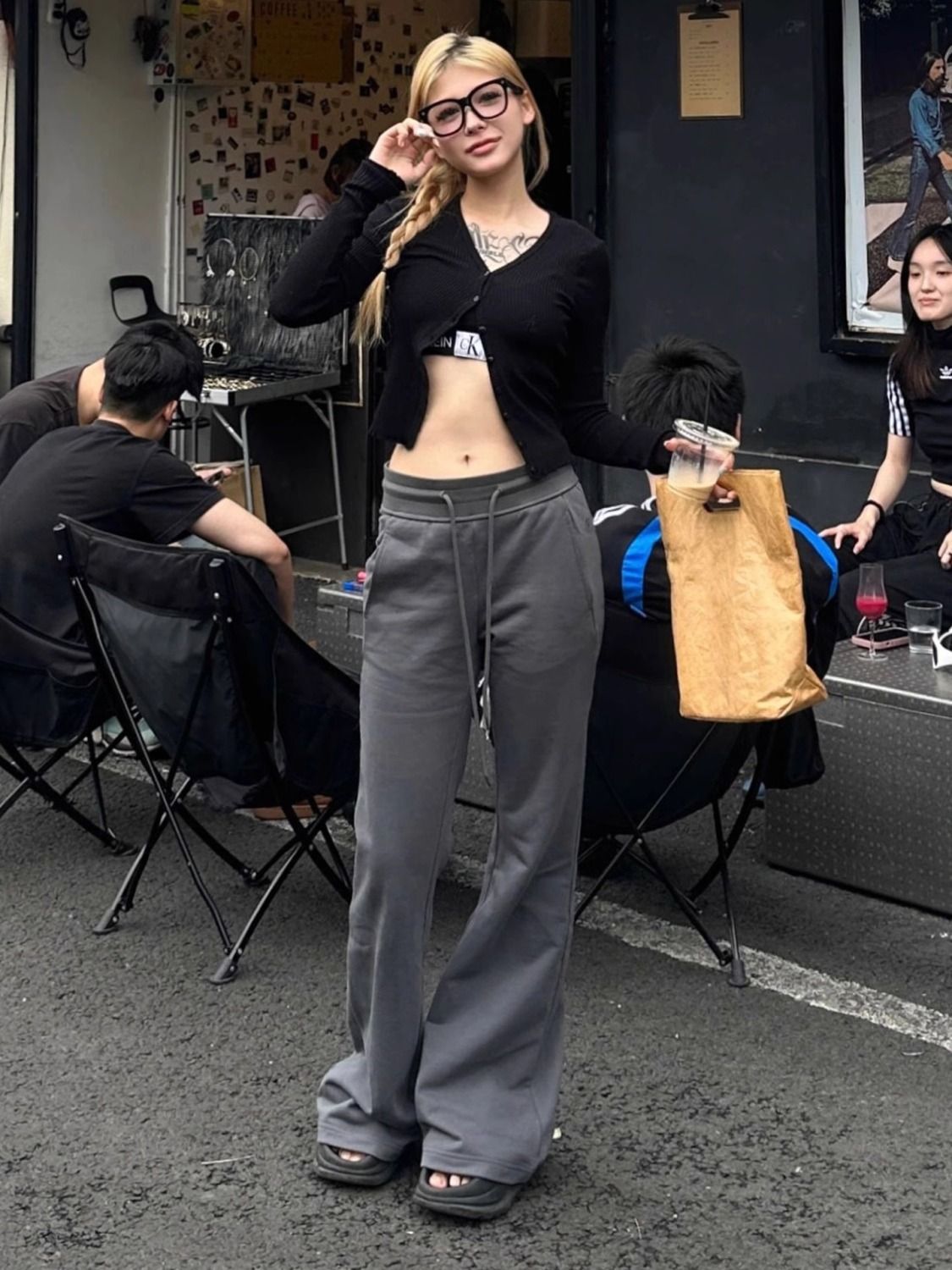美式復古低腰休閒瑜伽褲女春秋冬季新款微喇叭顯瘦辣妹直筒長褲