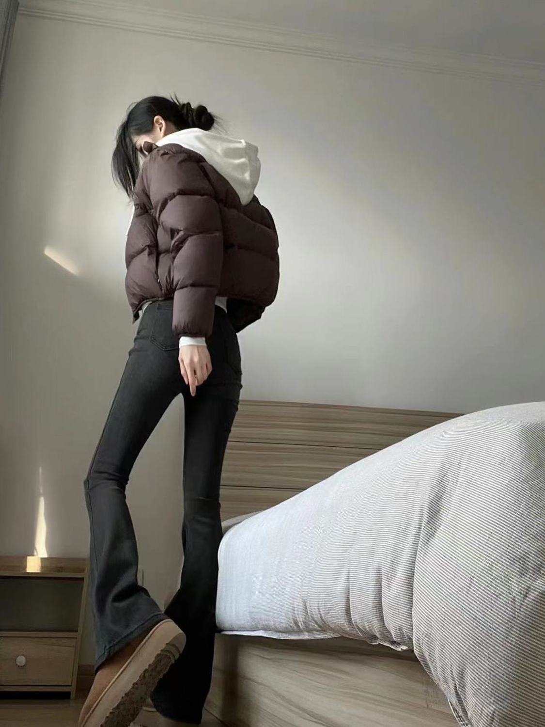 175高個子加長黑色微喇牛仔褲女秋冬新款高腰彈力修身顯瘦馬蹄褲