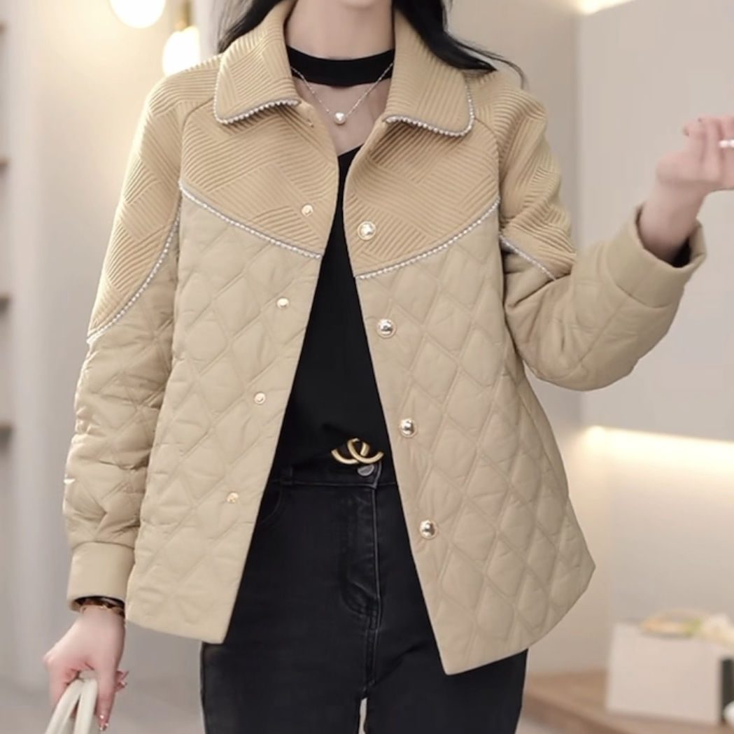 時尚夾棉外套2023秋冬新款女裝加厚保暖棉服拼接外套小眾極簡棉衣