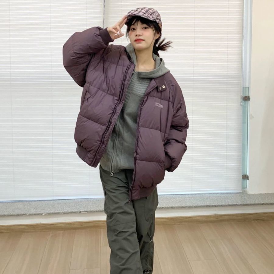 Purple stand-up collar thickened cold-proof cotton coat for female students ins Korean style loose casual winter bread coat cotton coat