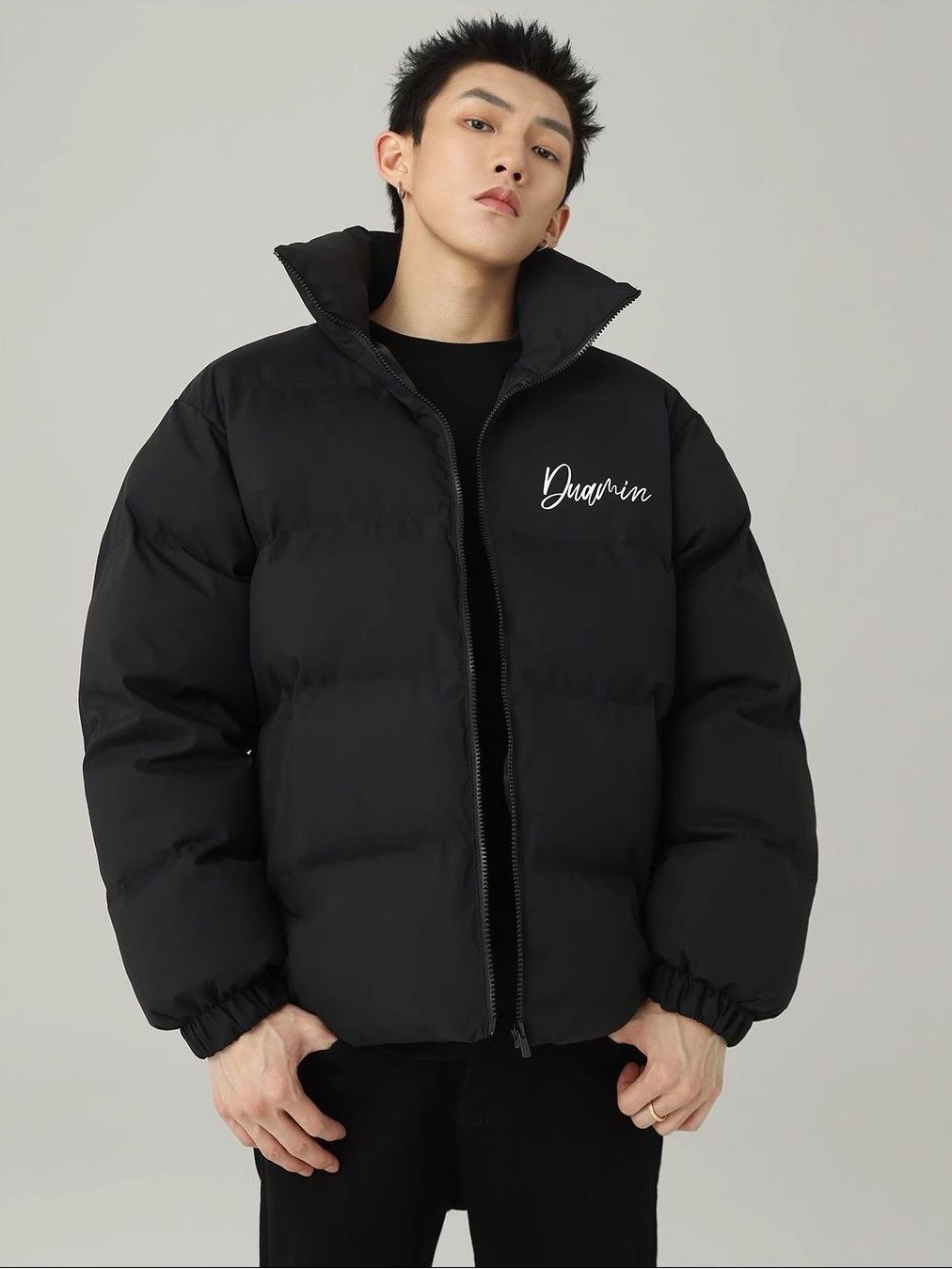 National trend American retro letter printed stand collar cotton coat for men and women winter thickened warm bread coat trendy