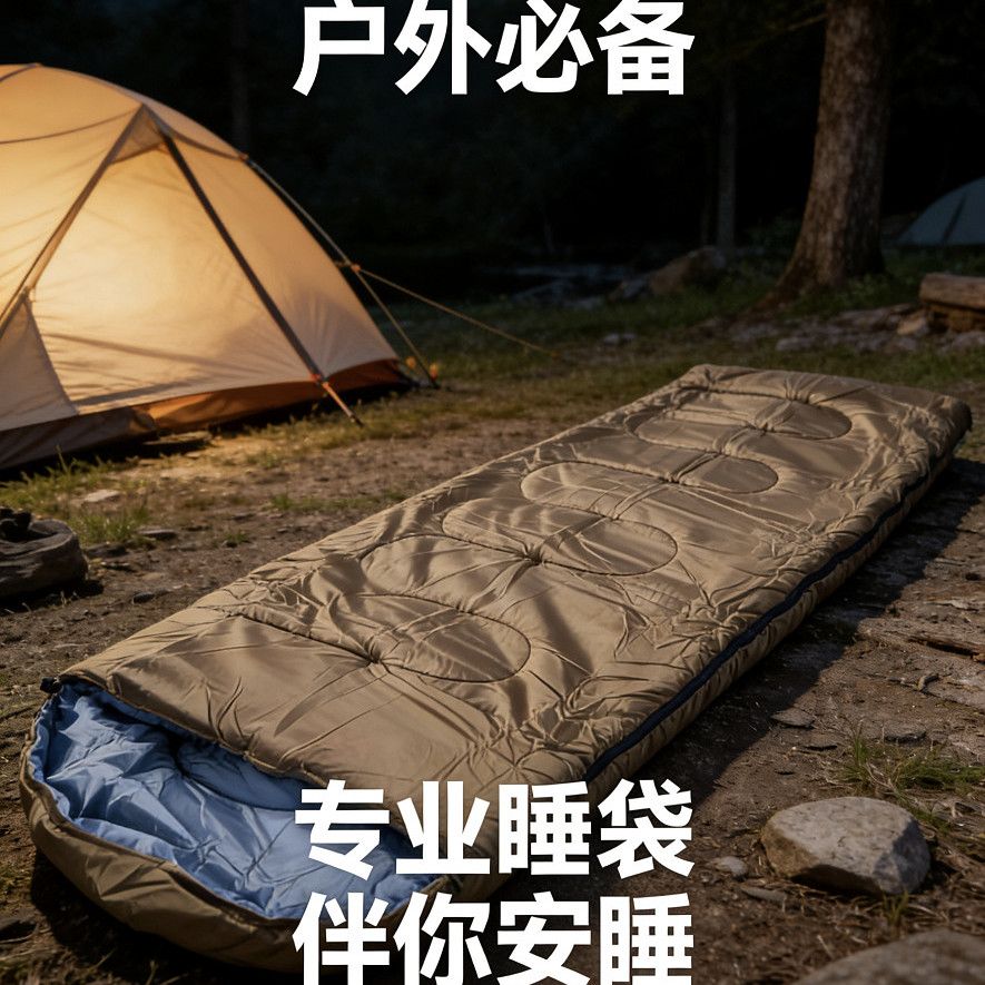 户外专业防水睡袋保暖舒适单人加厚信封式成人睡袋钓鱼宿舍清仓