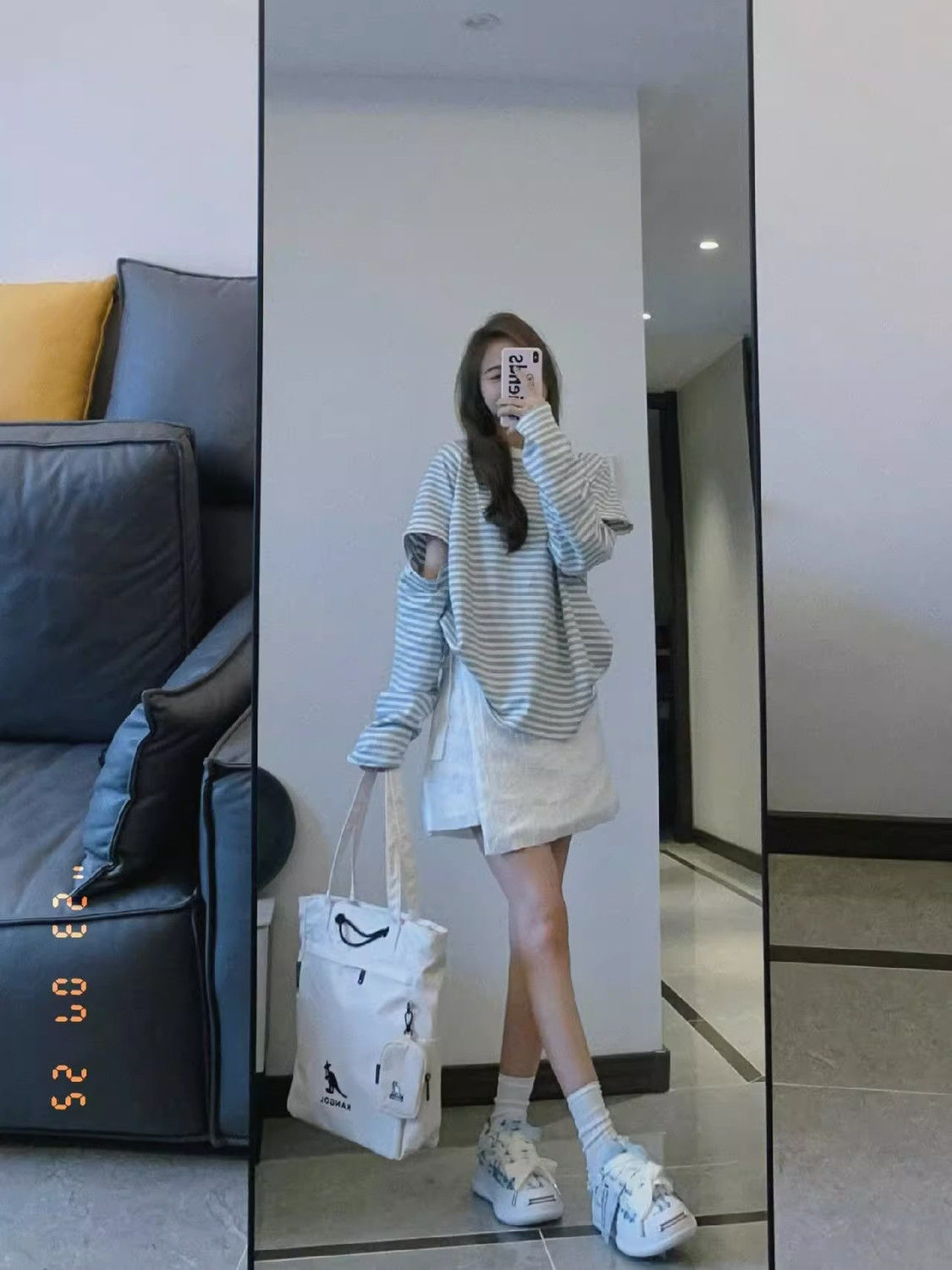 鹽系減齡條紋可拆卸長袖T恤女早秋季新款設計感小眾寬鬆顯瘦上衣