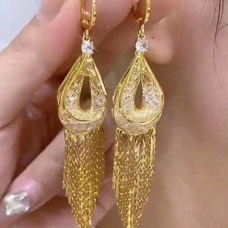 2025 New High-End Long Tassel Earrings With Mesh Water Drop Clasp, Elegant Design Ear Accessories_voghion.com