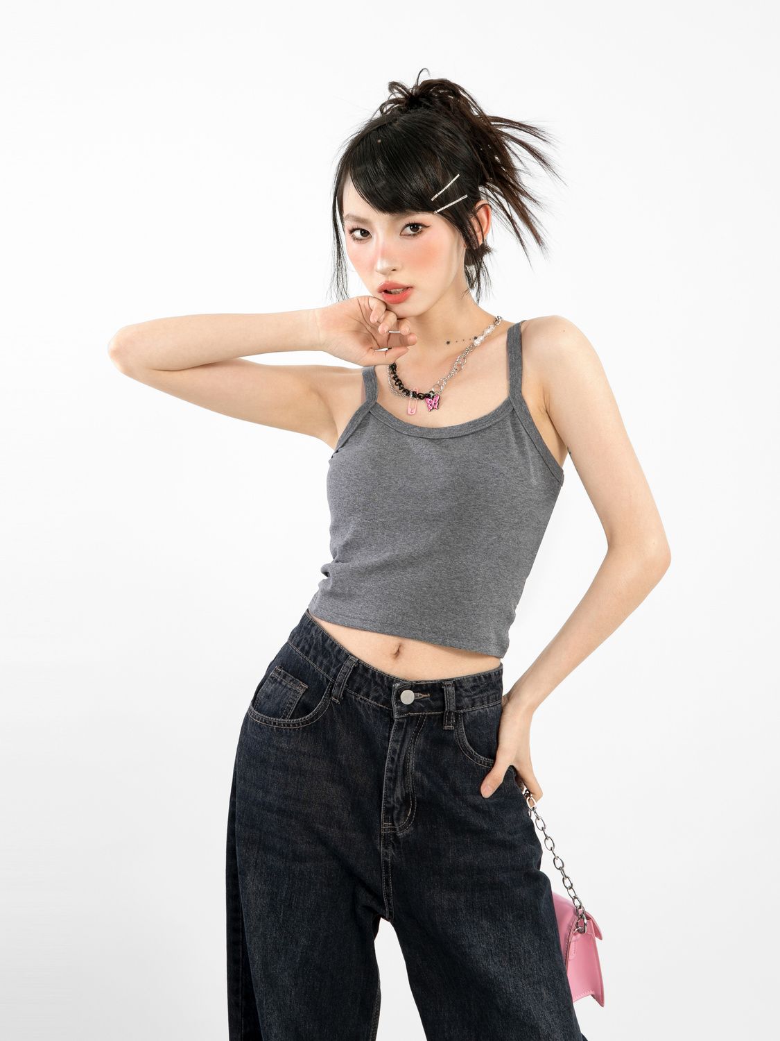 美式純欲風灰色打底吊帶背心女夏季內搭外穿運動短款無袖辣妹上衣