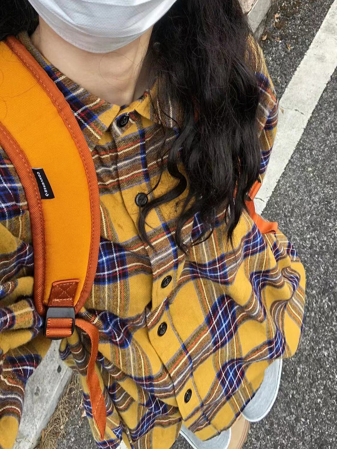 美式復古chic格子襯衫女秋冬內搭疊穿小眾設計感寬鬆休閒襯衣外穿