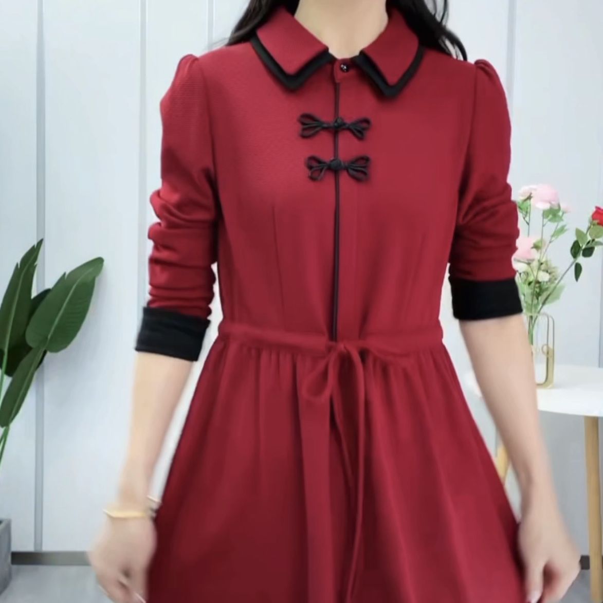 暮雅精紡改良版旗袍連衣裙2023新款女裝秋冬洋氣國風婚宴禮服裙子