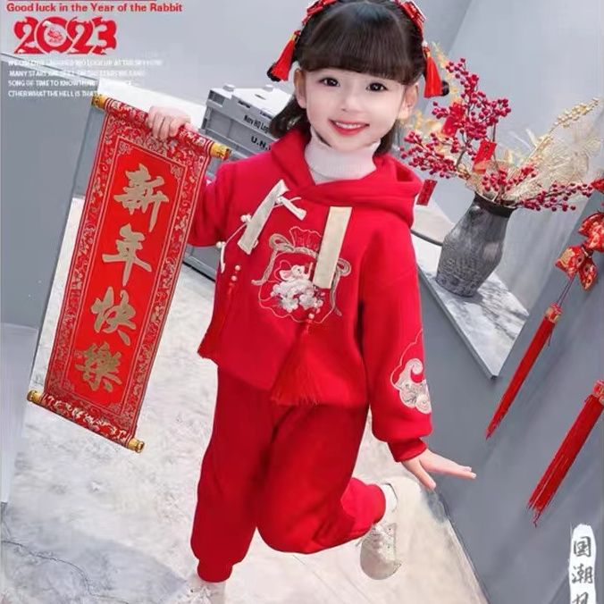 女童龍年套裝兒童冬季漢服唐裝寶寶喜慶過年衣服中國風春節拜年服