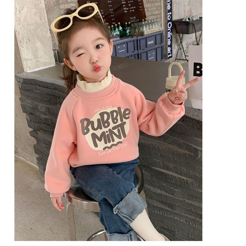 Velvet thickened sweater Maillard children and girls autumn and winter 2023 new warm children's tops for small and medium-sized children and baby girls