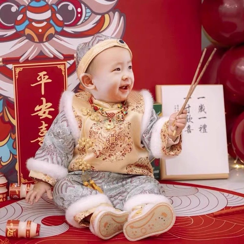 周歲禮服男寶秋冬兒童抓周中國風唐裝中式寶寶拜年服男童過年套裝