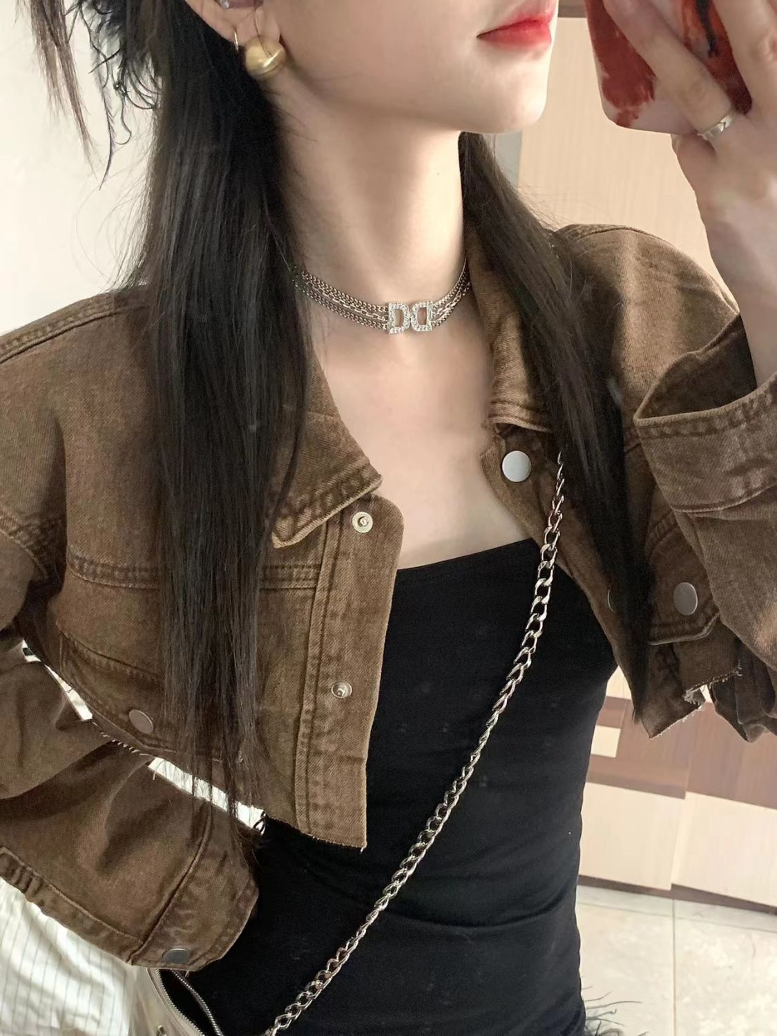 復古美式牛仔外套女春秋新款小眾設計感超短款毛邊寬鬆夾克上衣潮