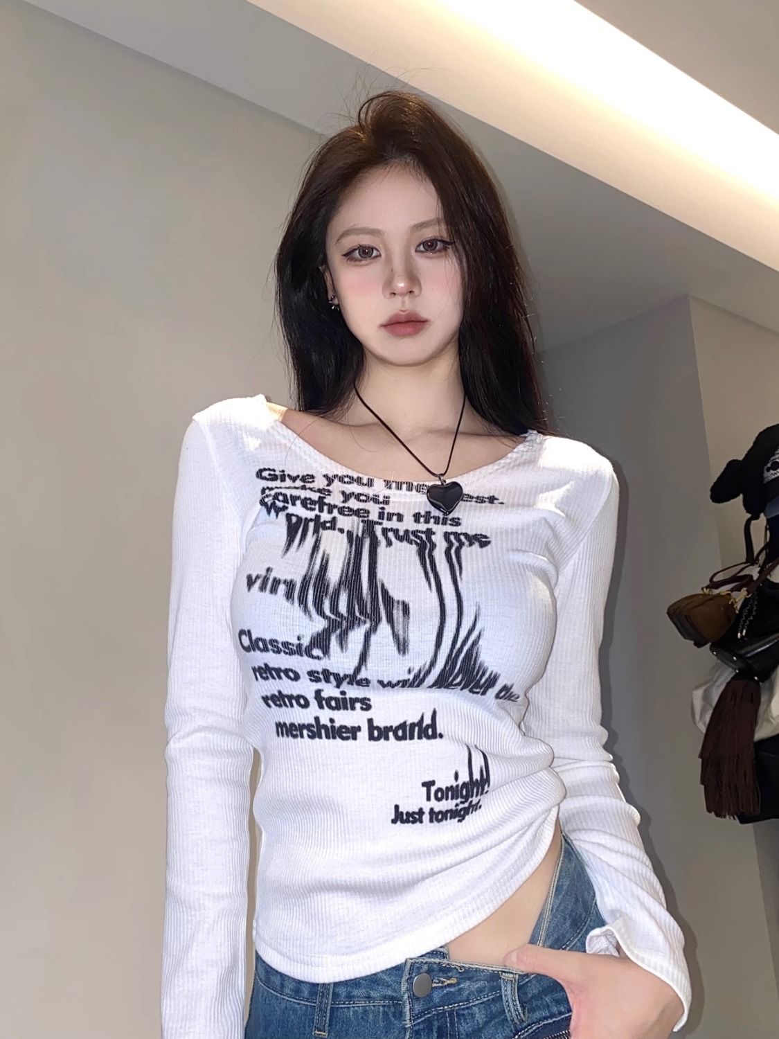 自發熱德絨秋冬新款辣妹修身顯瘦長袖t恤美式修身打底上衣ins