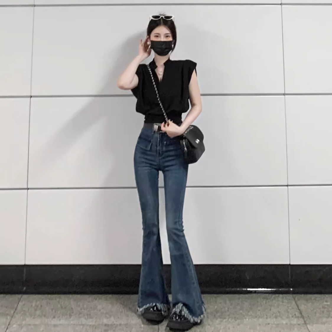 高街微喇牛仔褲女美拉德復古毛邊小個子修身顯瘦辣妹喇叭馬蹄長褲