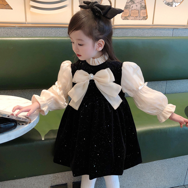 Girls Autumn Dress Long Sleeve Children's Dress Mid-Length Birthday Dress Dress Fashionable Princess Dress Internet Celebrity Style
