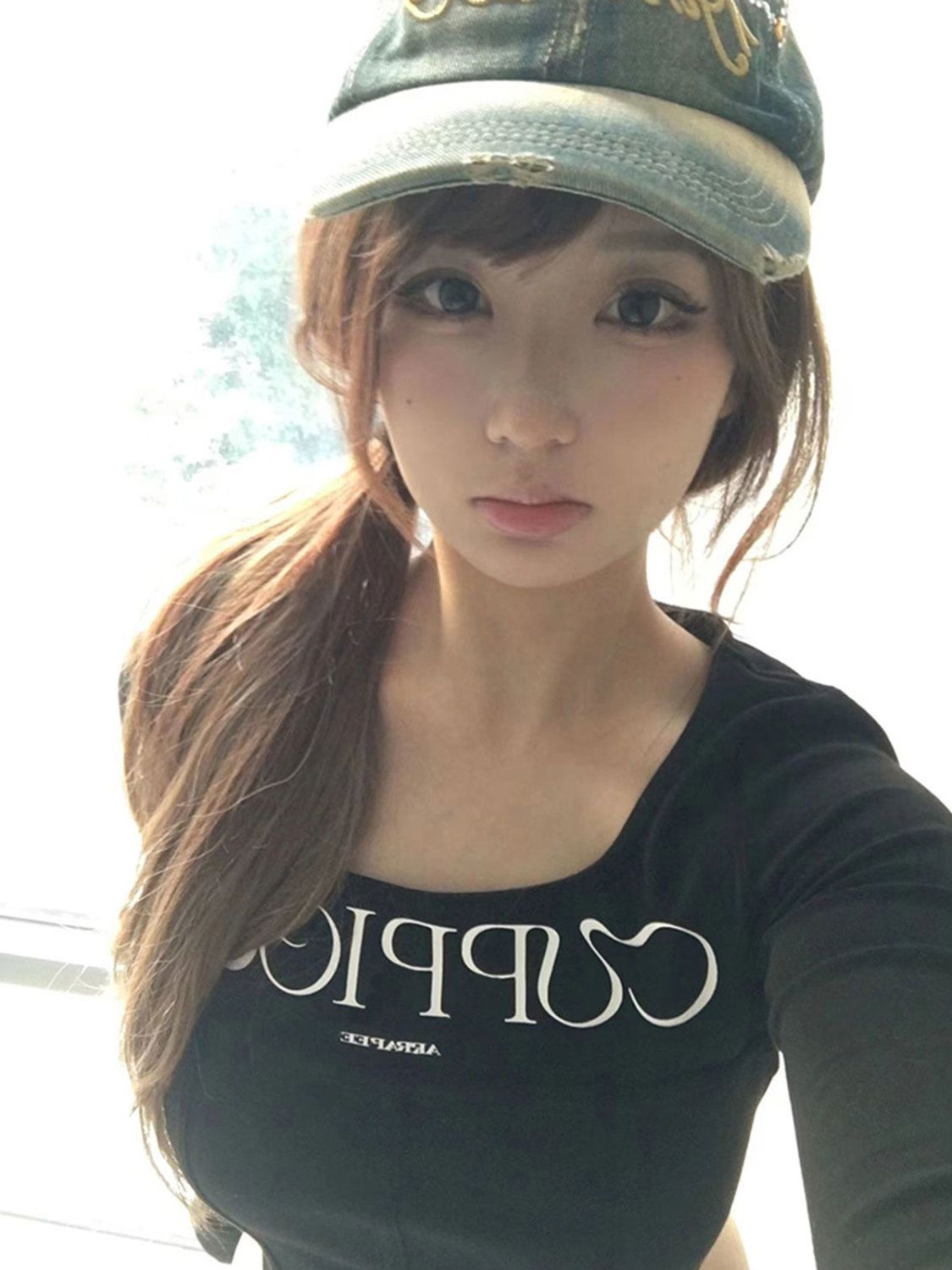 美式復古辣妹正肩長袖t恤女春秋內搭打底衫修身收腰緊身短款上衣