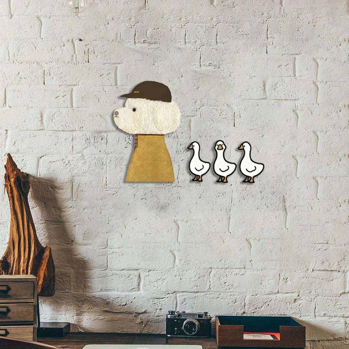 Pegatinas decorativas de madera con dibujos animados de perros y patos, ideales para colocar sobre interruptores de luz o para decorar la parte superior de las puertas._voghion.com