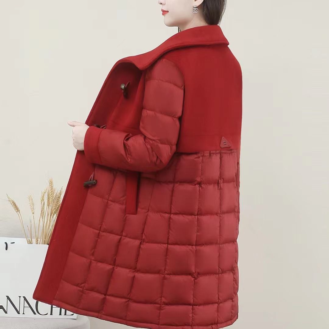 中长款小个子加绒加厚保暖棉服袄时尚洋气红色本命年冬棉衣外套女