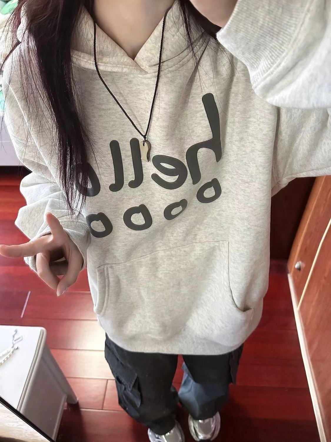 美式潮牌hiphop連帽衛衣女2023新款冬季加絨加厚寬鬆休閒長袖上衣