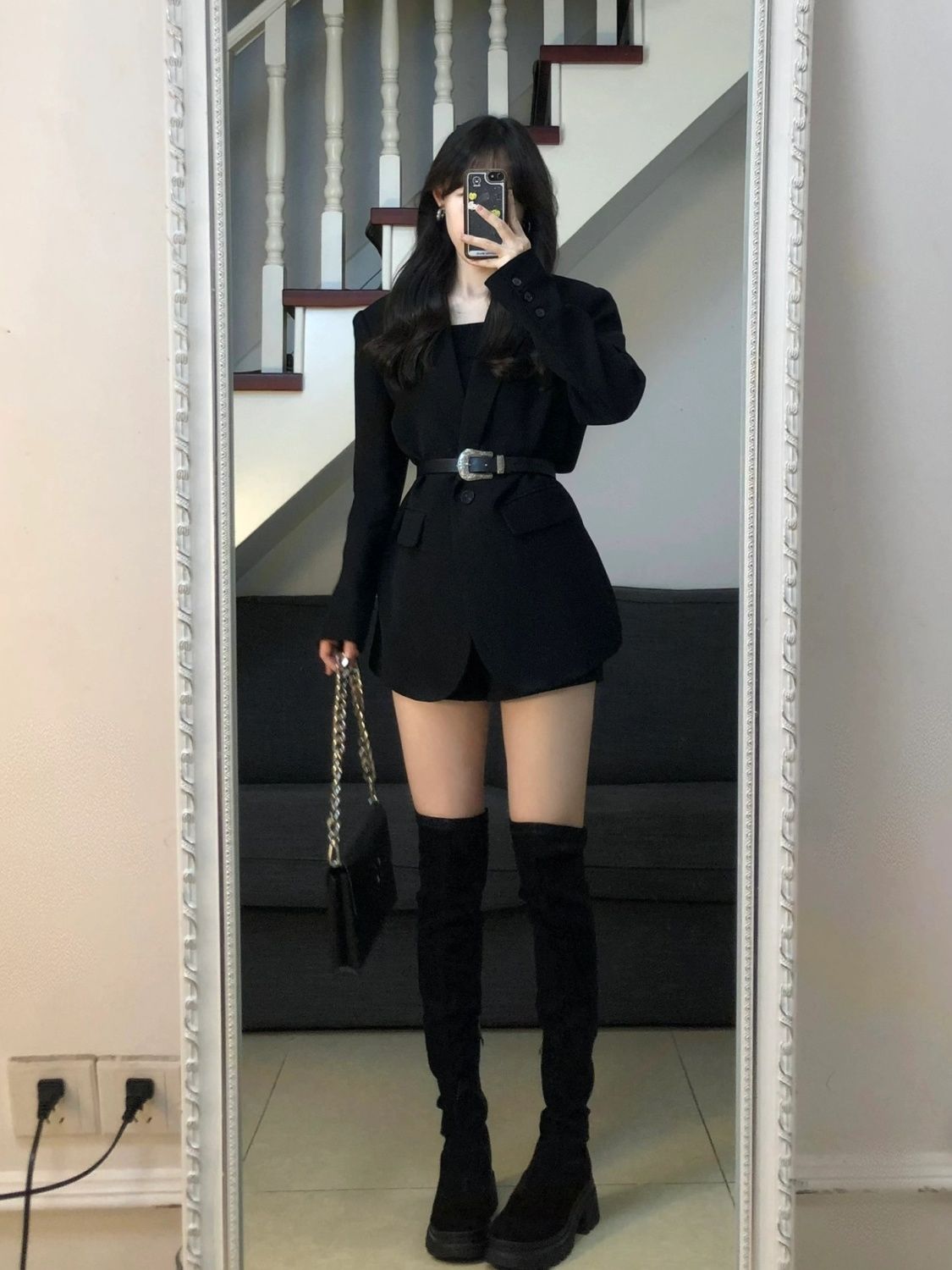 Black suit jacket for women in autumn and winter new high-end design Korean style retro small casual suit