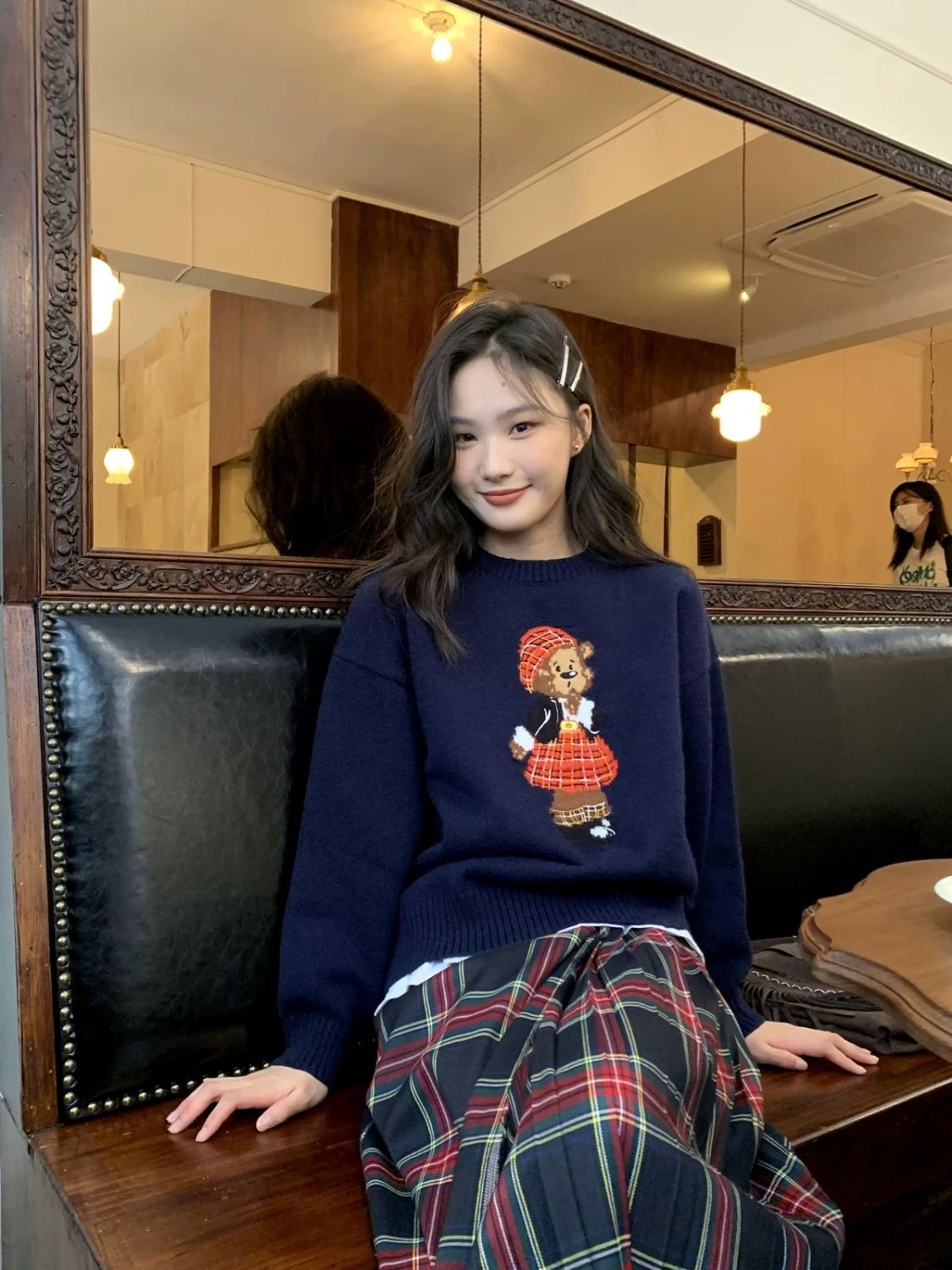 MINETTE 小熊提花情侶款毛衣女秋冬季2023新款復古氛圍感針織上衣