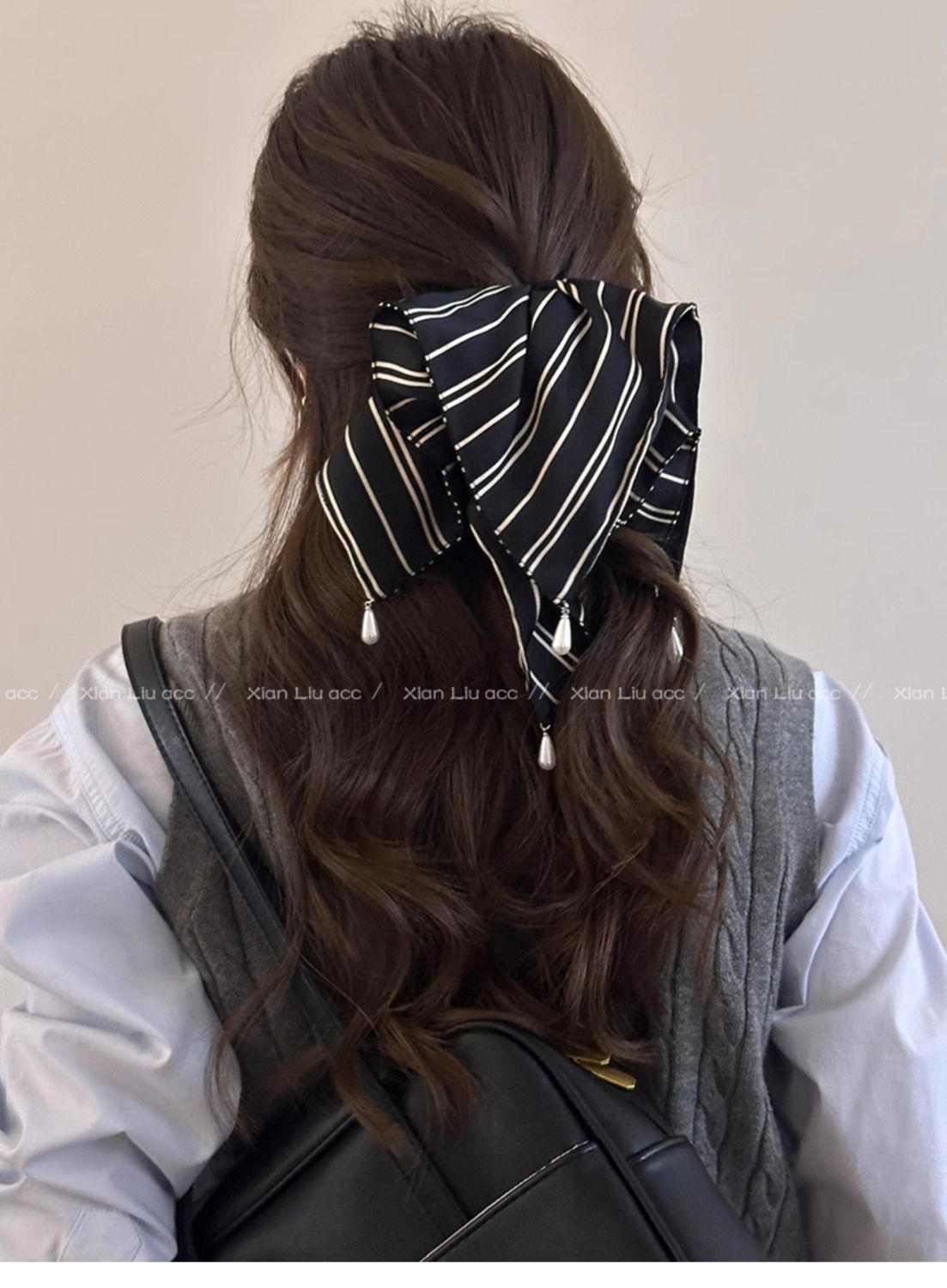 Korean Minimalist Striped Silk Scarf Clip For Women, 2026 New Model, High-end Half-tied Hair Accessory_voghion.com