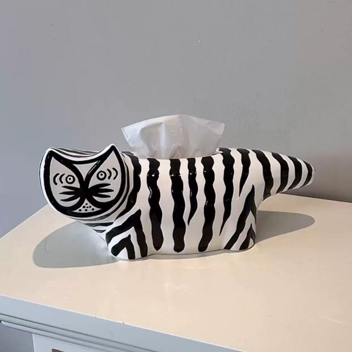 Scatola di fazzoletti a forma di gatto a strisce, decorazione di alta qualità, tavolo da pranzo per soggiorno, decorazione per la casa, scatola di carta creativa per la casa_voghion.com