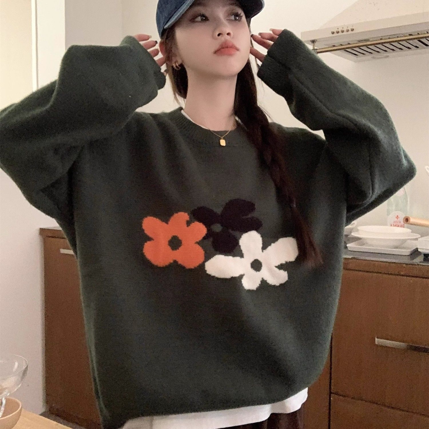 港風復古文藝花朵提花針織衫上衣女秋冬設計感小眾奶fuuf柔軟毛衣