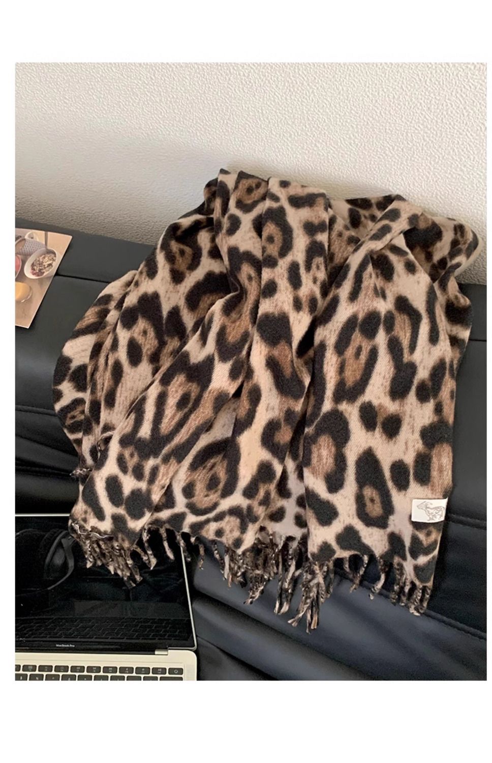 Šal 2024 za ogrevanje pozimi, jeseni in zime, nov retro vsestranski šal Spice Girl z leopardjim vzorcem in resicami_voghion.com