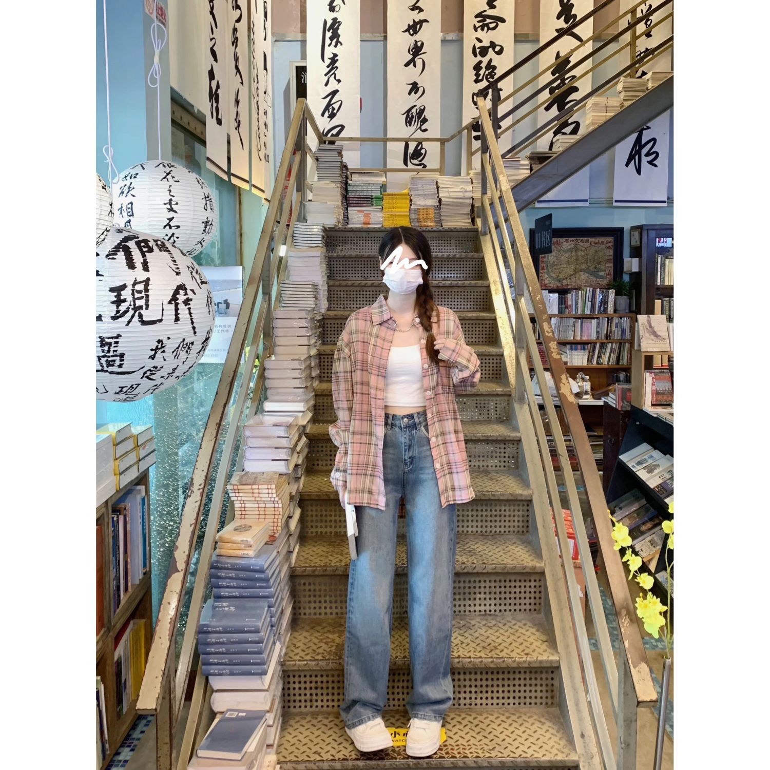 粉色格子襯衫外套女秋季百搭寬鬆休閒設計感美式港風襯衣上衣ins