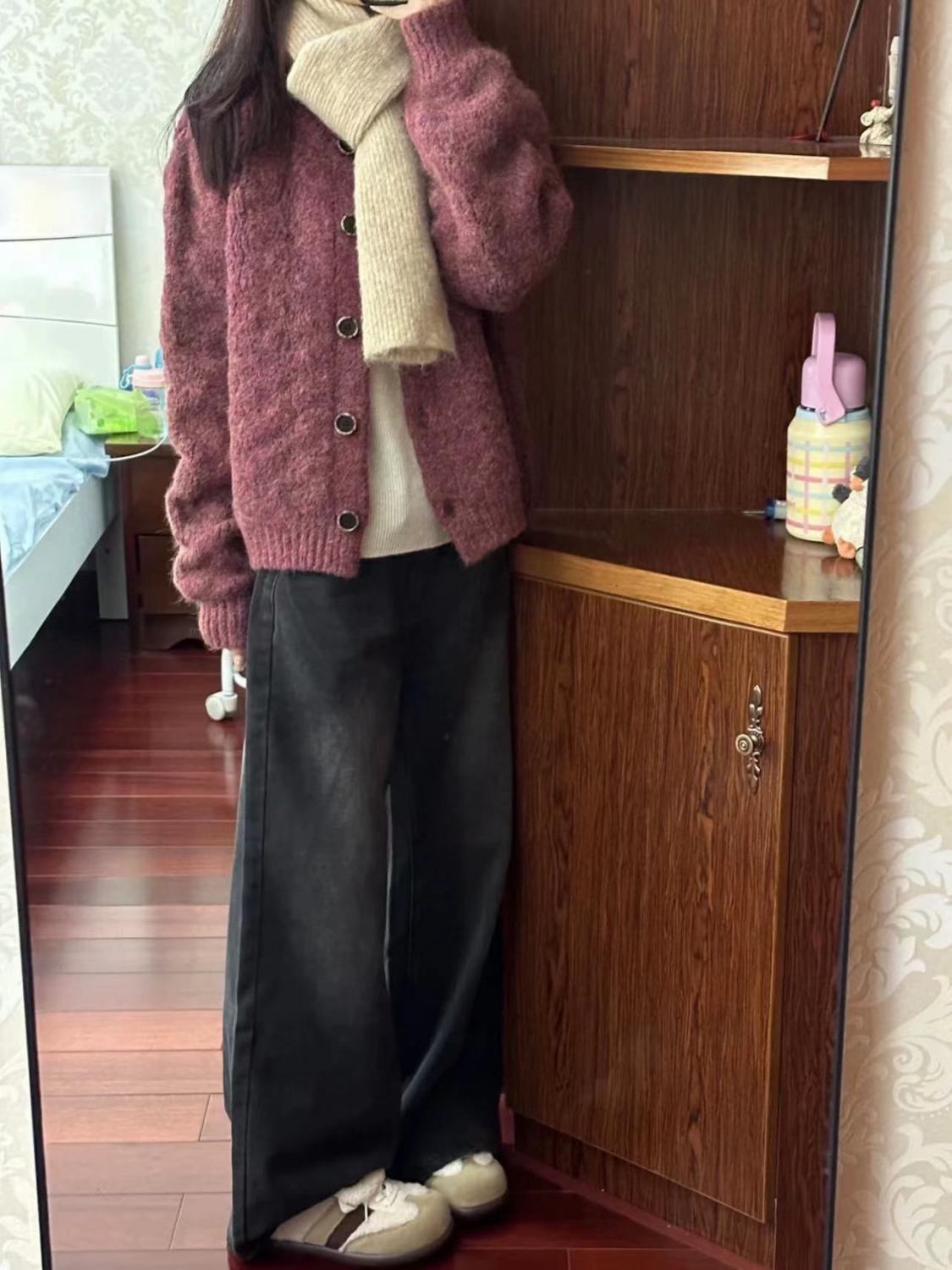 秋冬新款黑灰色闊腿牛仔褲女高腰寬鬆顯瘦百搭垂直感直筒拖地褲潮