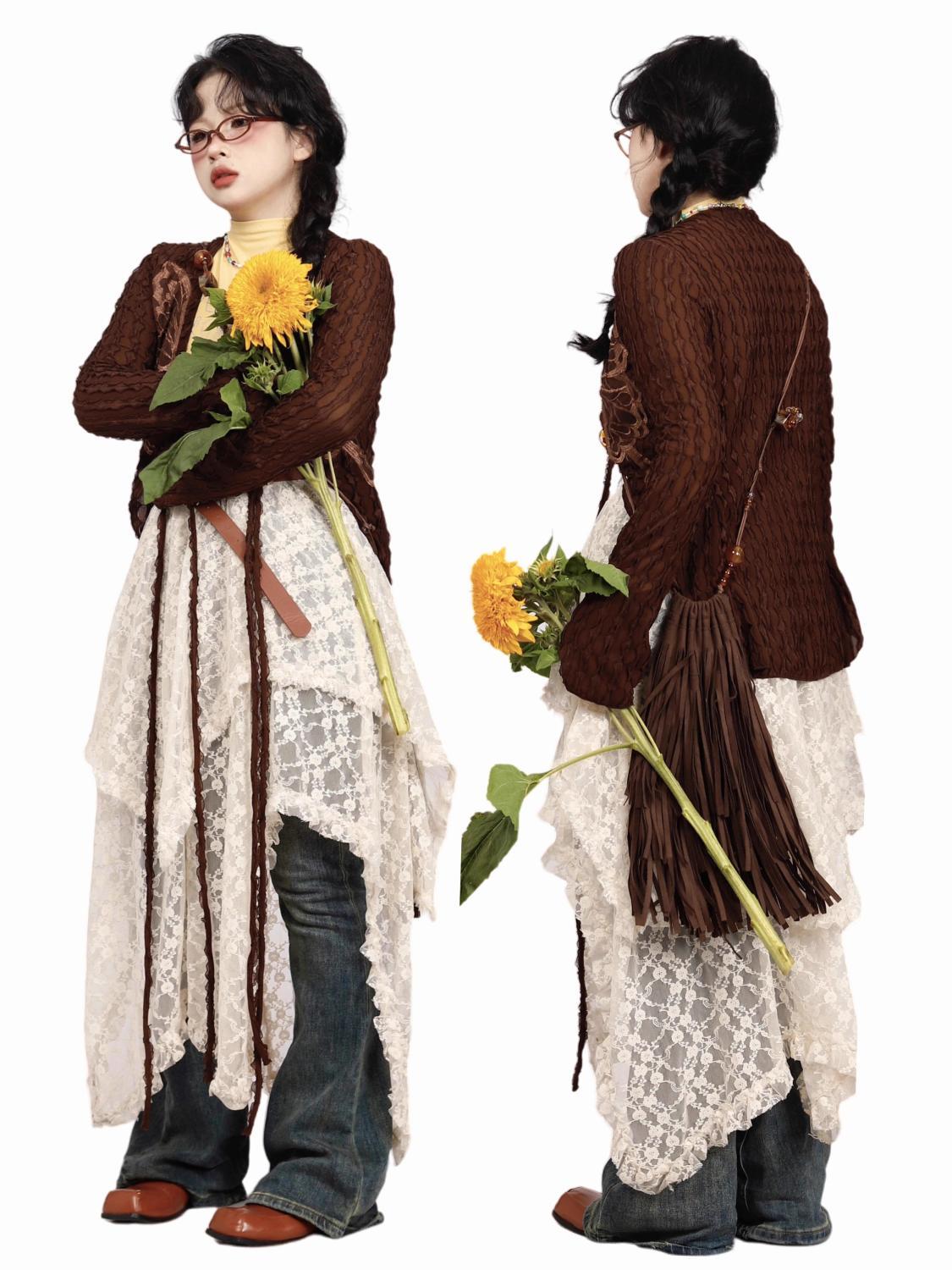 Versatile stacking irregular lace skirt Bohemian nomadic style versatile drape skirt