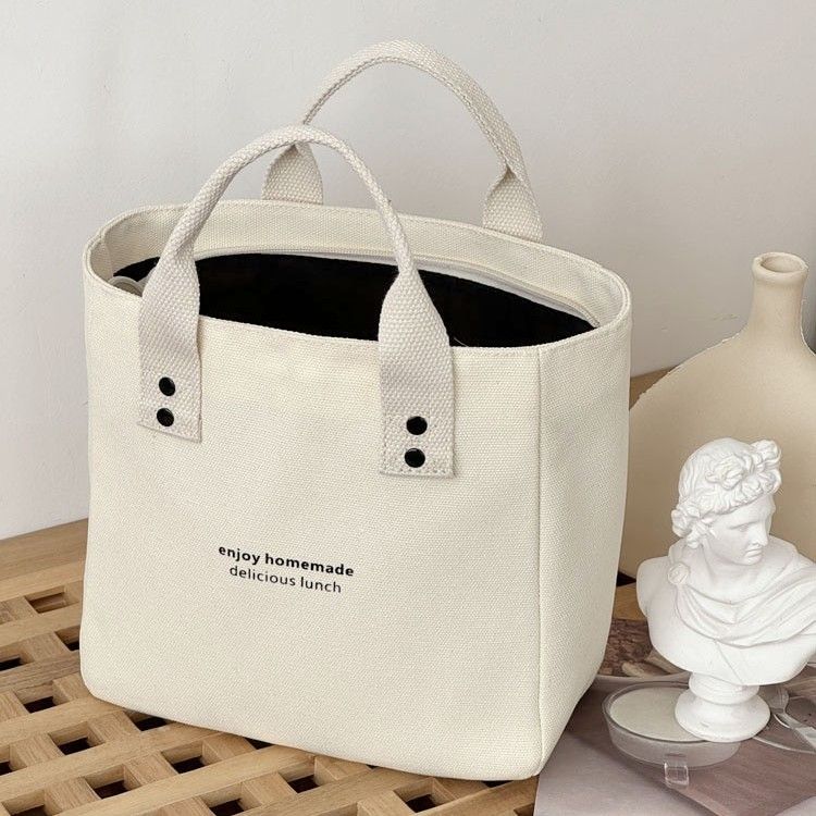 Canvas solid color tote bag Japanese style lunch box for mommy office workers to bring meals when going out, simple contrasting color fashion tote bag lunch box