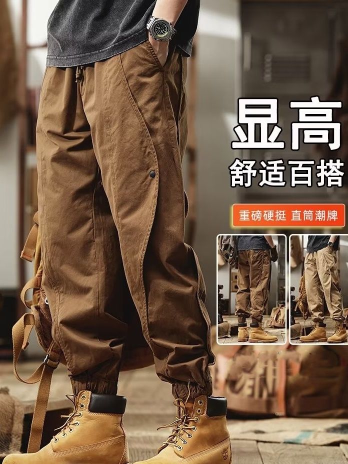 Trousers overalls trendy men's autumn and winter American retro leggings men's loose autumn velvet casual pants