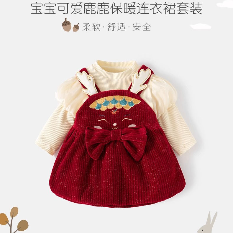 Girls' dress, autumn and winter style, one-year-old baby dress, birthday party, velvet quilted children's princess dress