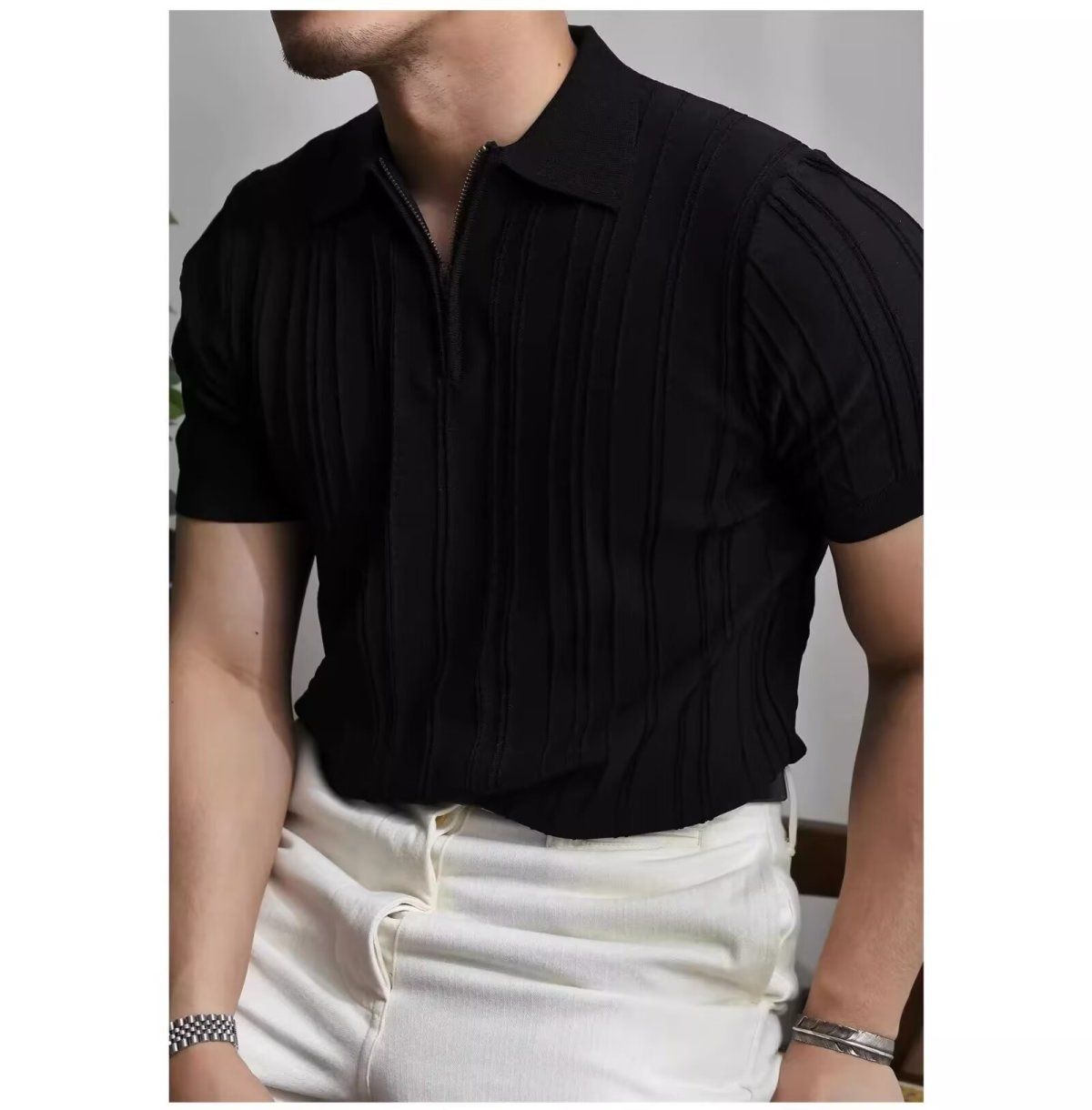 Luxuriöses Herren Polo Aus Eisseide Kurzarm Strickoberteil_voghion.com