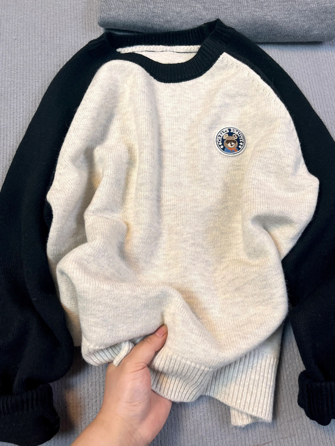 撞色軟糯套頭毛衣女秋冬慵懶寬鬆韓系chic別致內搭打底針織衫上衣