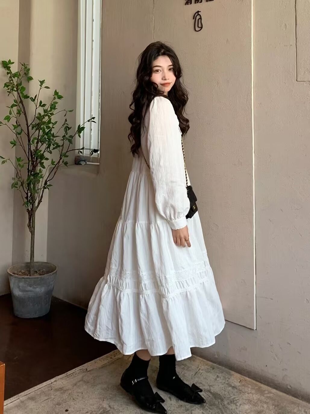 Gentle style white dress for women 2024 early spring new French niche design doll collar fairy long skirt