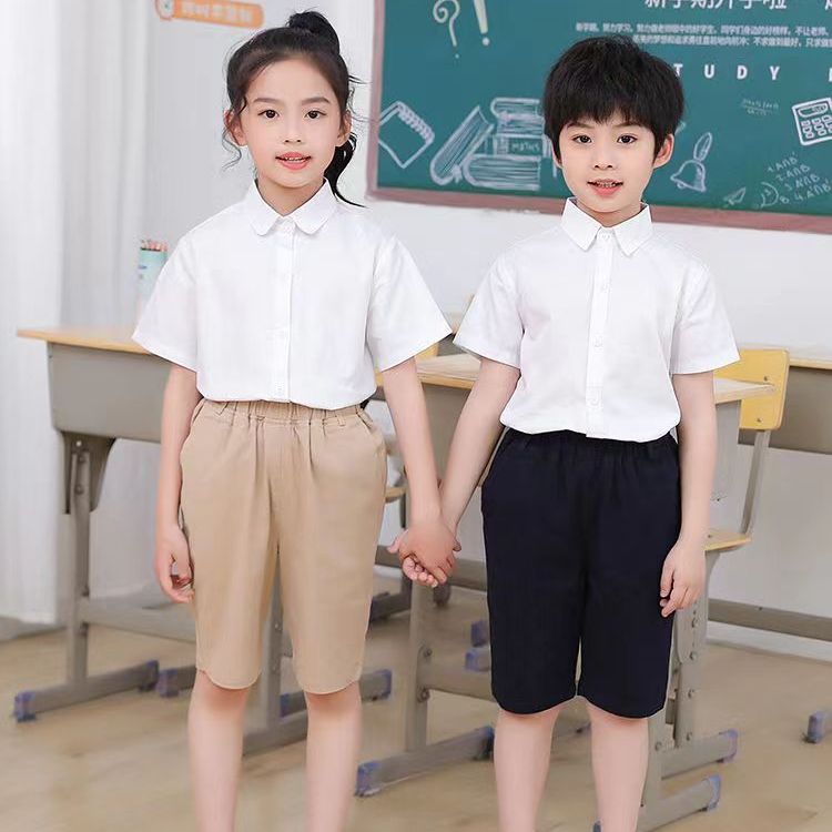 Girls' white shirt long-sleeved children's school uniform spring and autumn performance style children's white shirt