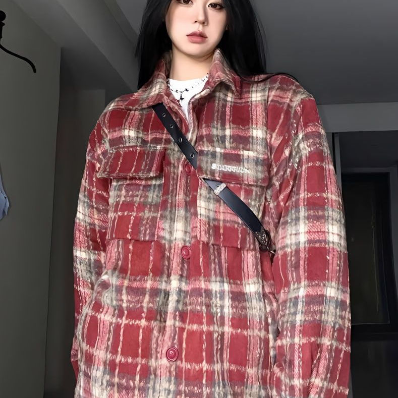 秋冬小香風外套中長款美式ovesize寬鬆慵懶風情侶款工裝夾克外套