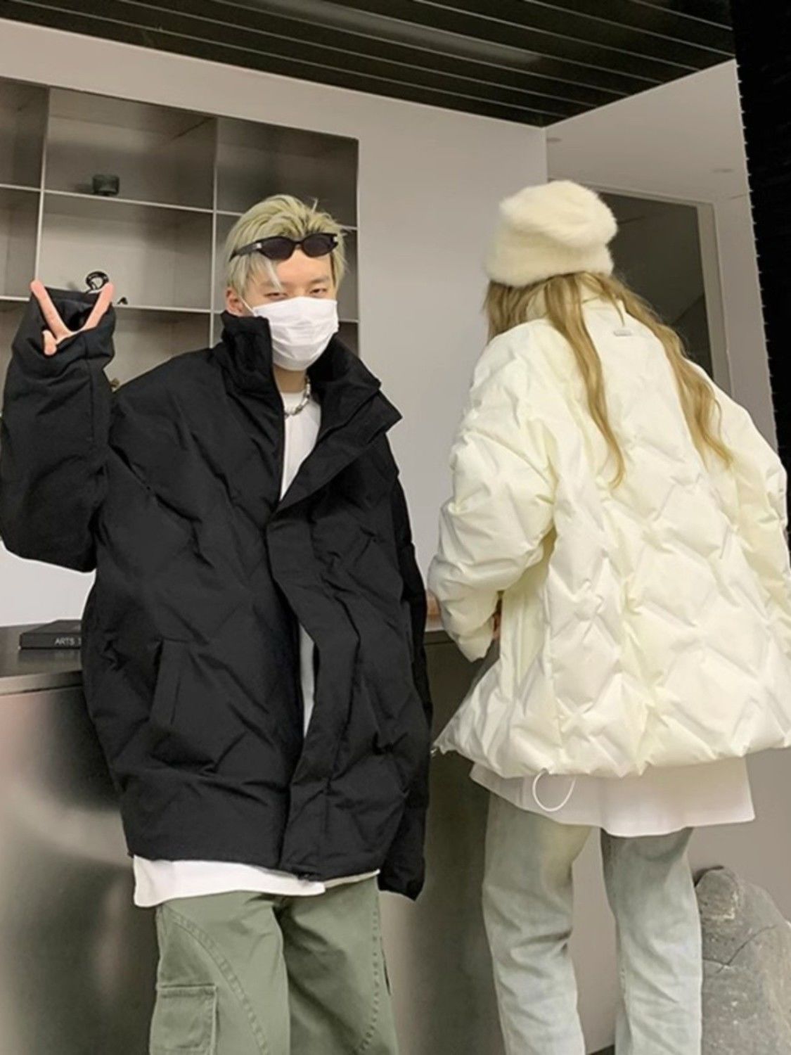 冬季新款美式復古潮牌立領棉衣男女潮牌情侶寬鬆休閒黑色加厚外套