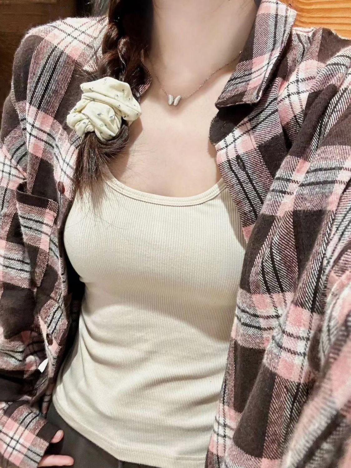 森系復古格子襯衫外套女秋冬款韓系慵懶風垂墜感寬鬆休閒襯衣外搭