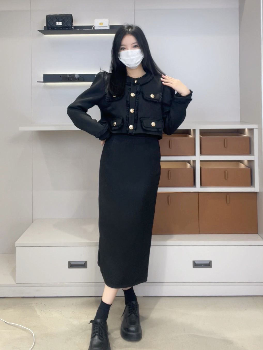 加厚小香風外套秋季新款氣質名媛洋氣時尚韓版顯瘦半身裙子兩件套