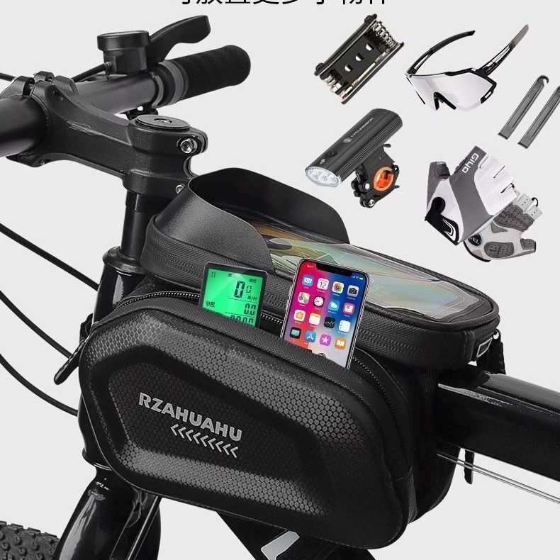Bolsa rígida frontal para bicicleta, estilo mountain bike e estrada, com suporte para celular, grande capacidade e resistente à água, de dupla face._voghion.com