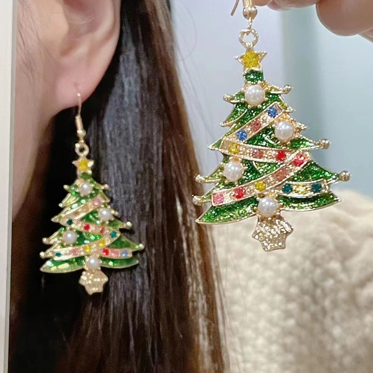 「圣诞恋歌」彩色圣诞树耳环女轻奢洋气高级耳钉圣诞节日礼物耳饰