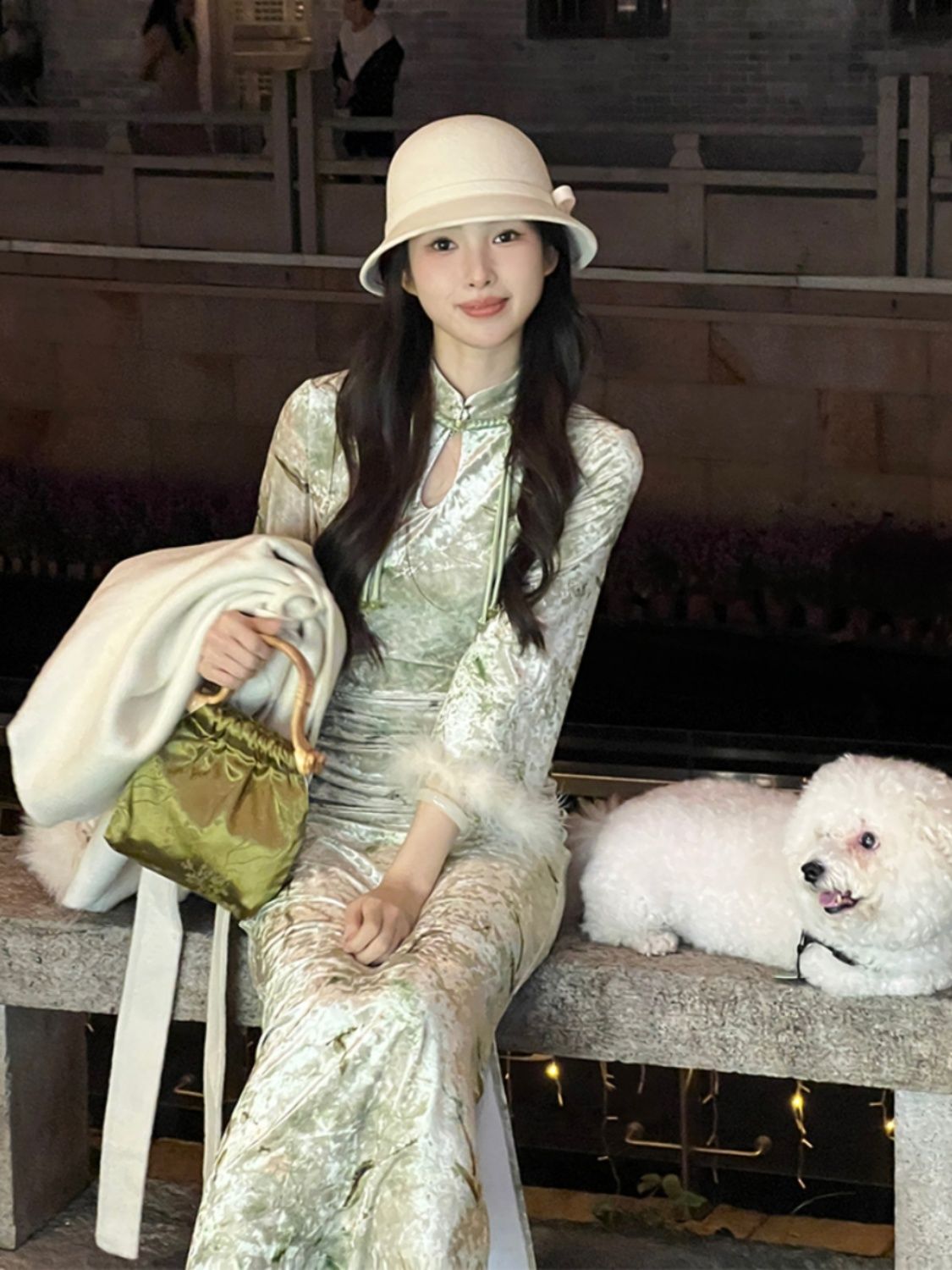 TYANG貳羊原創設計 玥竹新中式復古國風毛毛袖加絨改良版旗袍秋冬