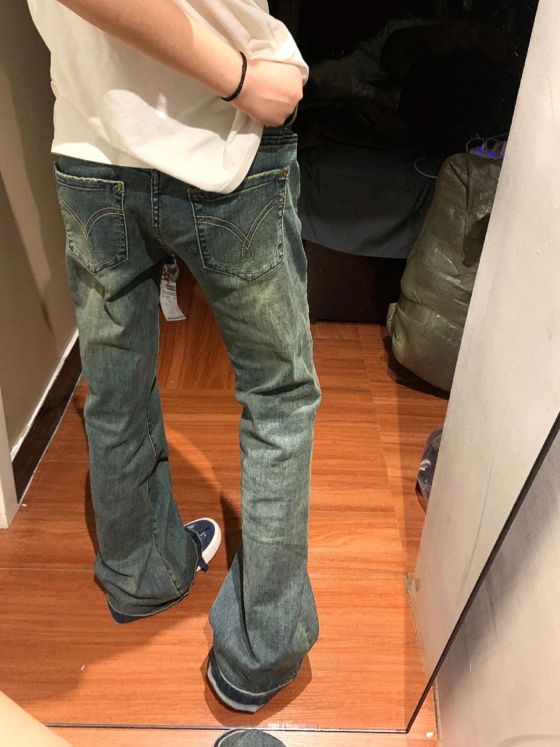 美式辣妹復古包臀低腰水洗做舊長腿微喇褲顯瘦修身牛仔褲女潮ins
