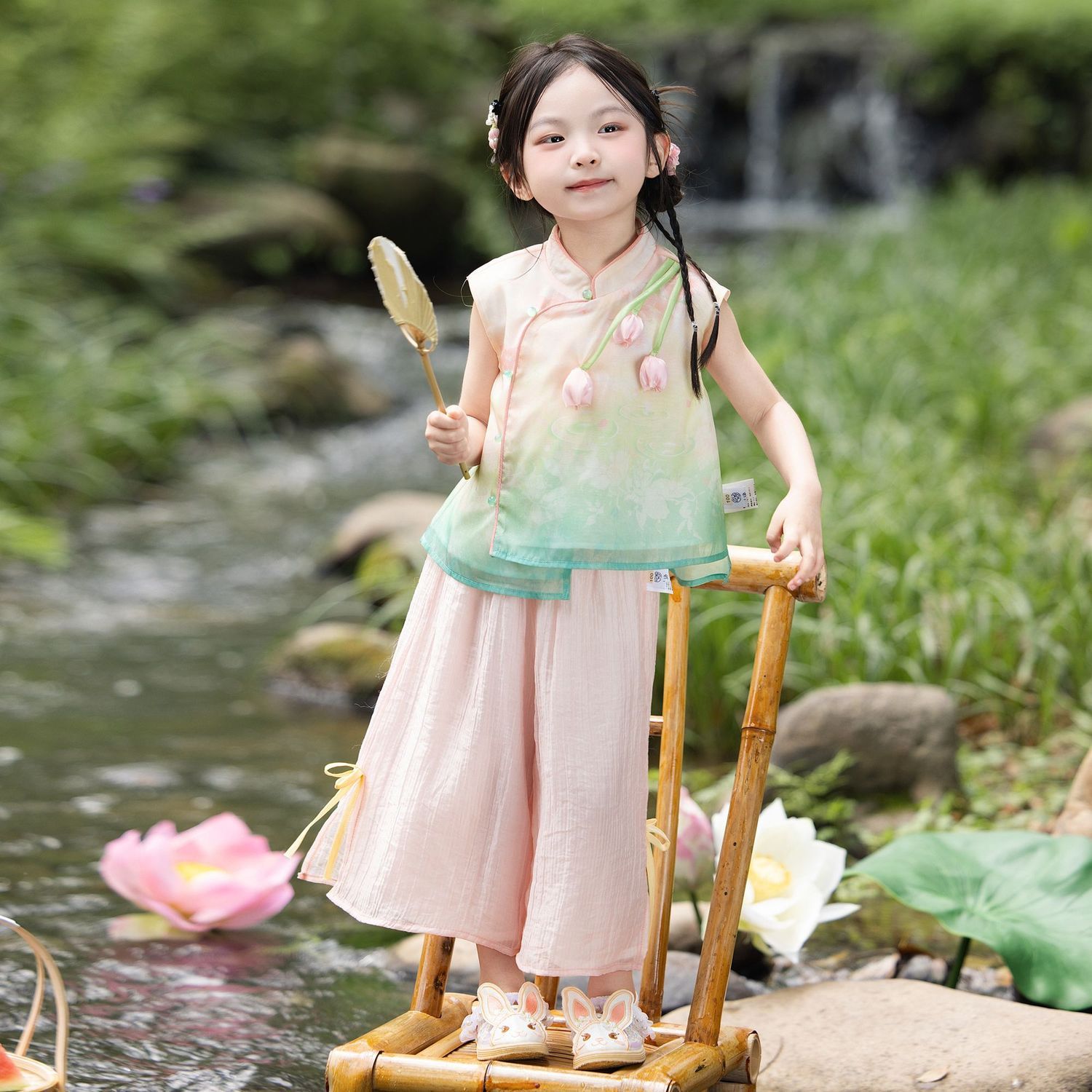女童2026新款新中式国风荷花郁金香汉服套装夏季洋气宝宝套装 图片 5