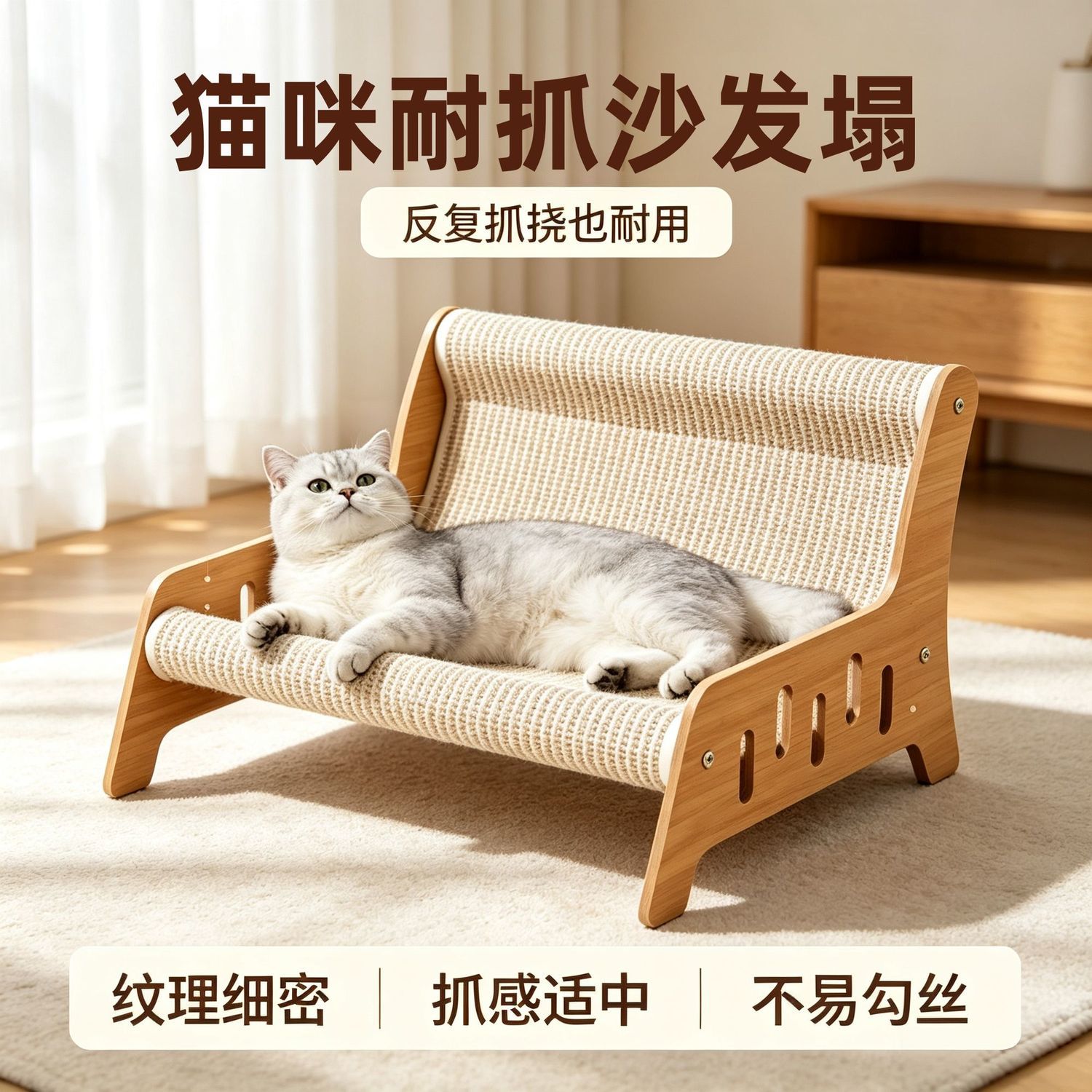 剑麻床猫抓板躺椅耐磨一体不掉屑沙发玩具磨爪神器贵妃椅四季通用